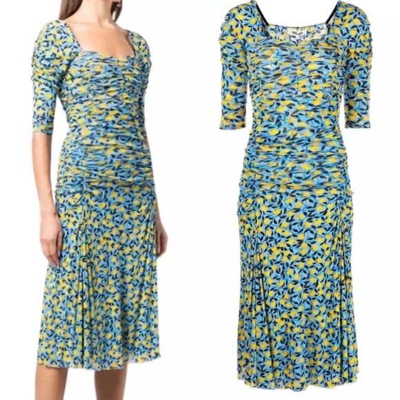 Diane Von Furstenberg Blue Lemon Print Dacey Dress Sz.M NWT - Picture 3 of 16